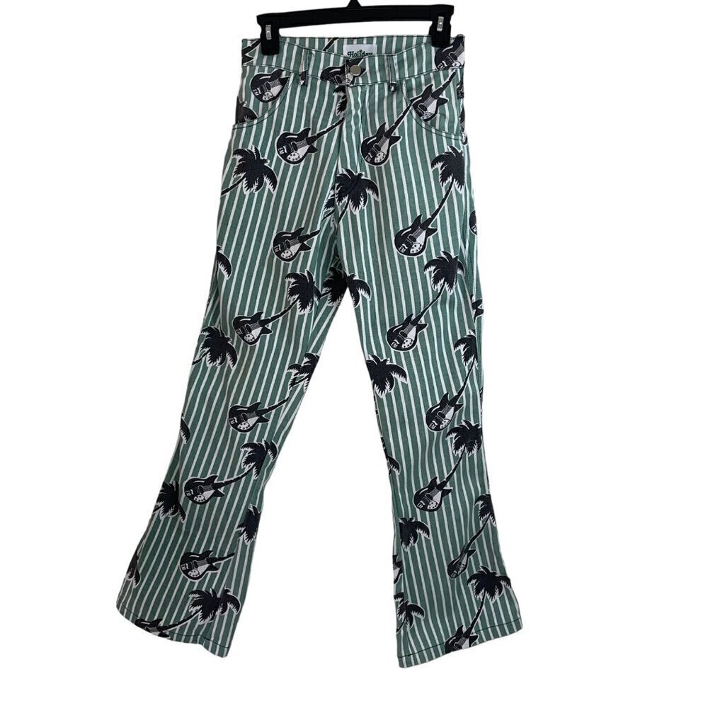 Holiday Womens Jeans Size M Green By Emma Mulholland Guitar Palm Tree Print